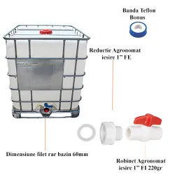 Set Adaptor, Reductie bazin IBC 1000L FE 1" Agronomat cu robinet 1"...