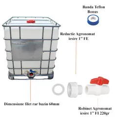 Set Adaptor, Reductie bazin IBC 1000L FE 1" Agronomat cu robinet 1"...