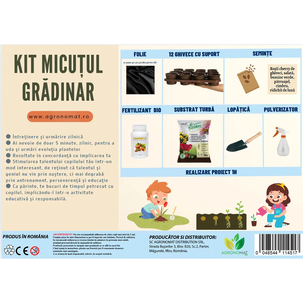 Kit plantare interactiv Agronomat, Micutul Gradinar pentru copii cu...