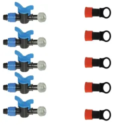 Set 5 x robinet strangere pentru banda picurare cu garnitura, 5 x Dop banda cu inel 16mm Agronomat
